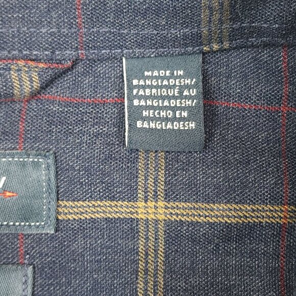 Arrow Mens Plaid Button-Down Shirt M Navy & Tan Cotton Polyester - Picture 5 of 9